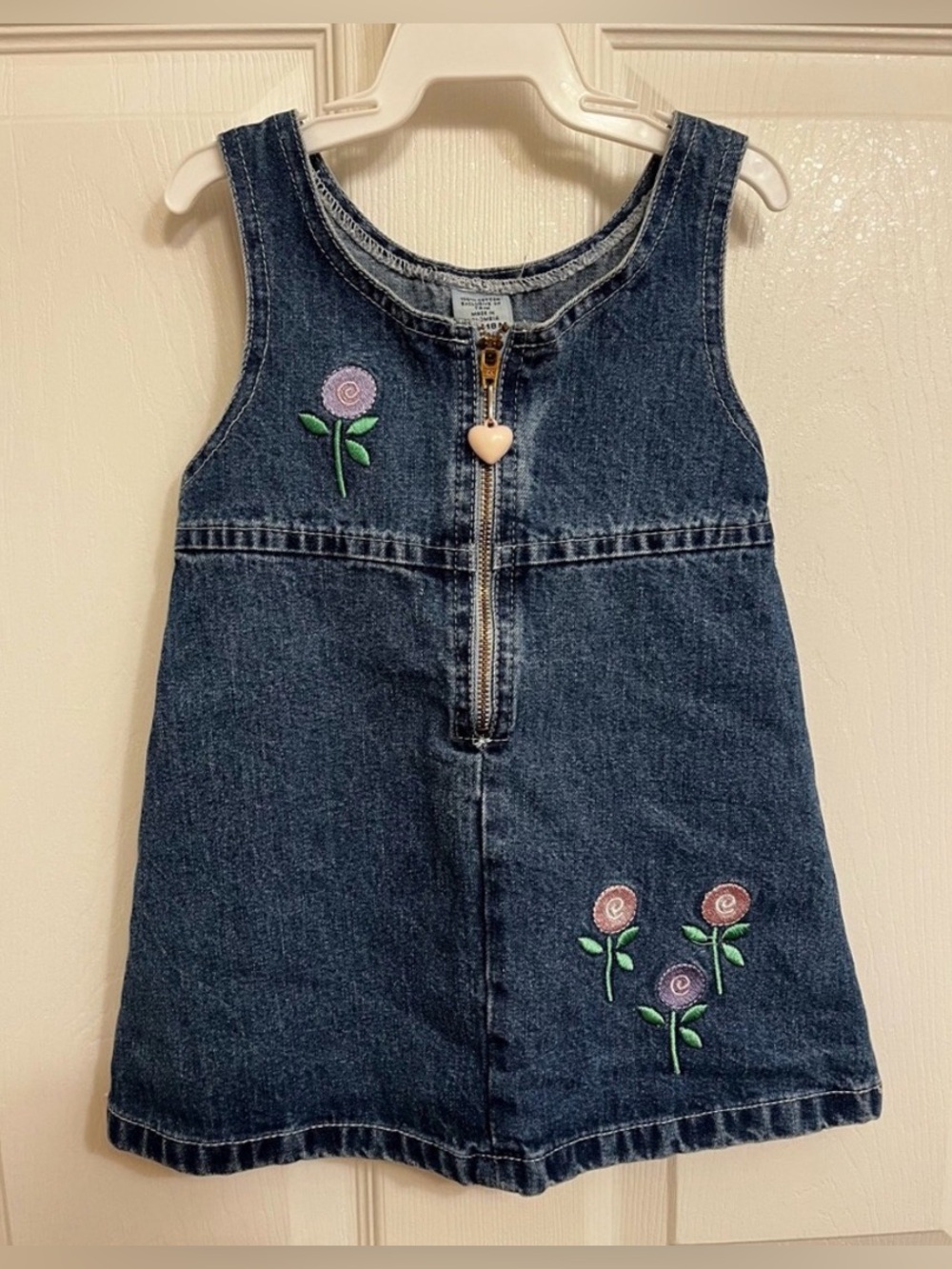 Vintage Infant size 18 months Denim Blue Floral Cottagecore Zipper Dress